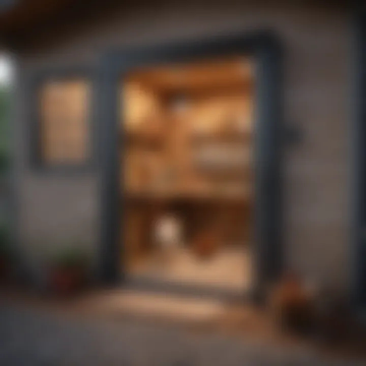 A stylish battery powered automatic chicken door installed in a modern coop