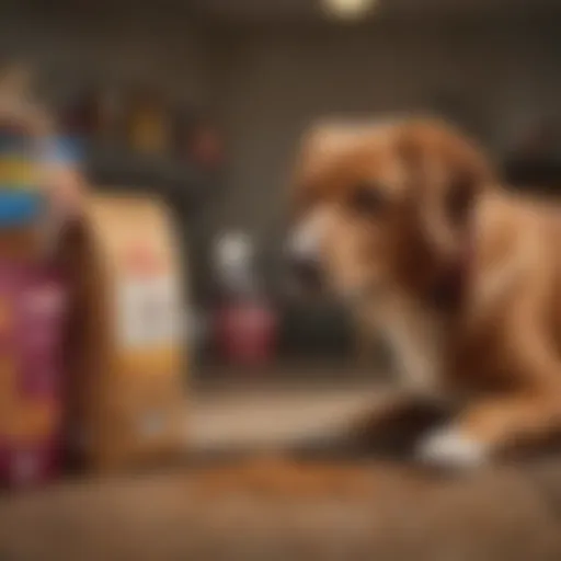 A concerned pet owner examining dog food packaging for safety information.