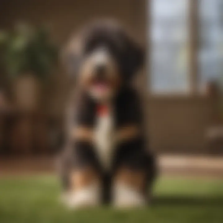 A Bernedoodle with a trainer, highlighting training and obedience