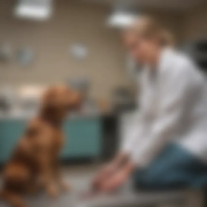 A concerned pet owner with their dog at a veterinary clinic