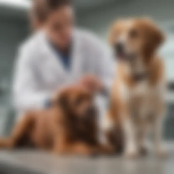 A veterinarian examining a dog for health concerns