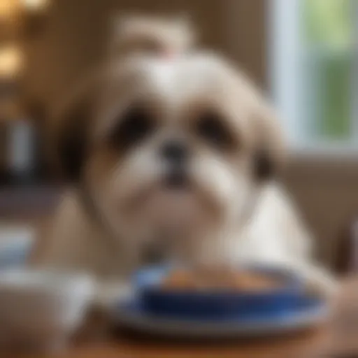 A Shih Tzu enjoying a bowl of Blue Buffalo dog food.