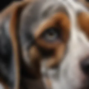 Close-up of a blue tick Beagle's distinctive coat pattern
