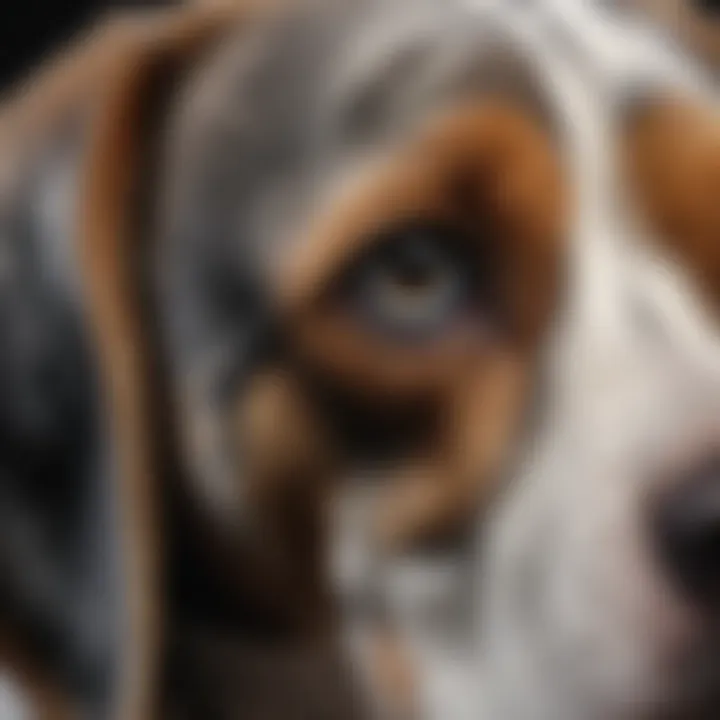 Close-up of a blue tick Beagle's distinctive coat pattern