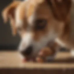 Close-up view of a dog licking its paw