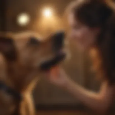 Dog owner interacting with their dog to reduce licking behavior