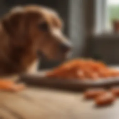 A variety of dog-sized carrot treats displayed on a wooden table