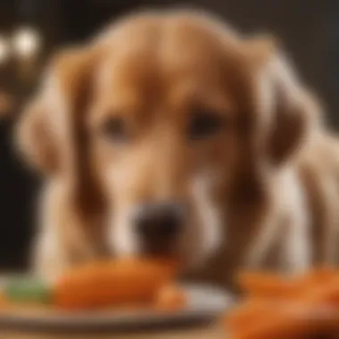 Golden Retriever Enjoying a Carrot Snack A golden retriever happily munching on a carrot