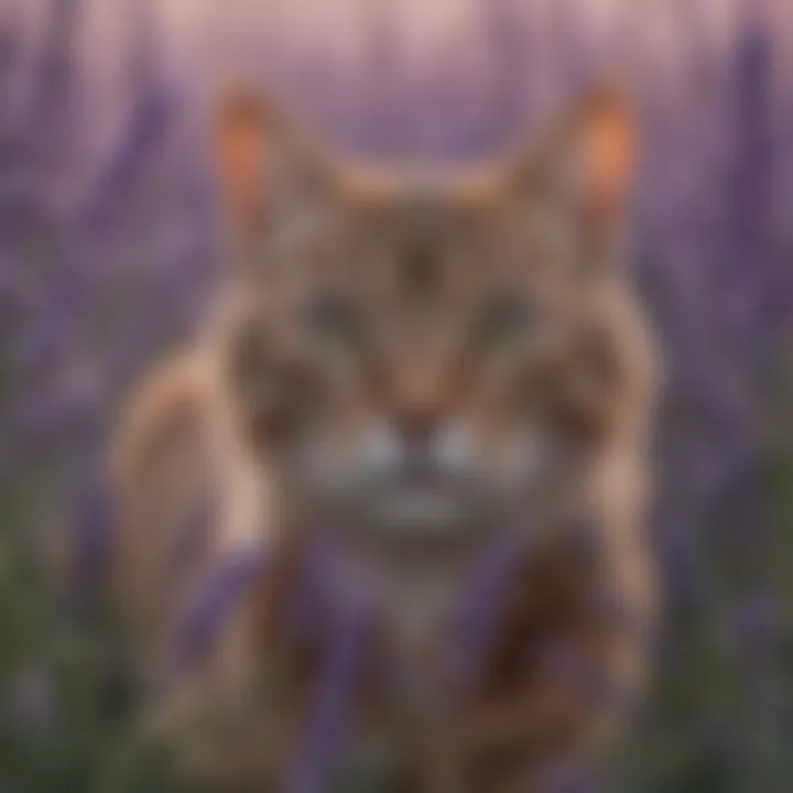 A close-up view of lavender, a common calming ingredient in cat sprays