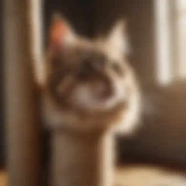 Cat Engaging with Scratching Post A cat using a scratching post, demonstrating natural scratching behavior