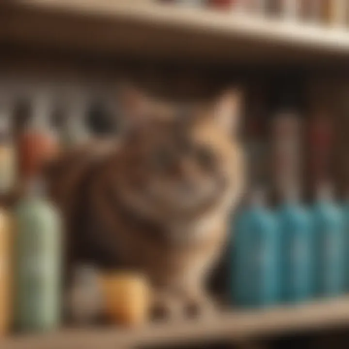 Selection of cat shampoos on a shelf