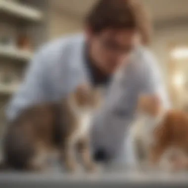 Veterinarian Examining a Cat A veterinarian examining a cat in a clinic setting.