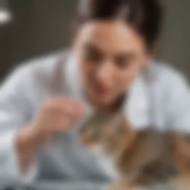 A veterinarian examining a cat in a clinical setting