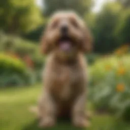 Cockapoo barking in a garden