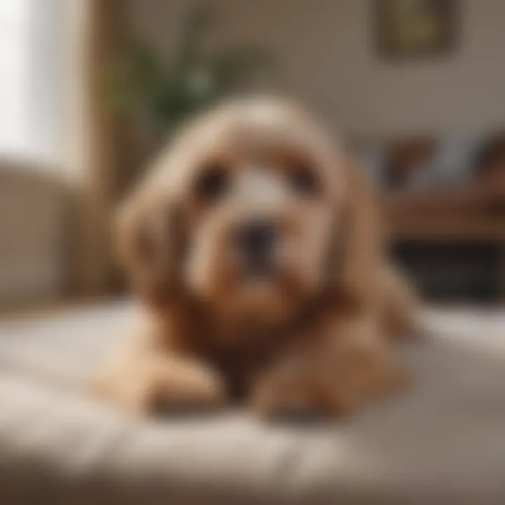 Peaceful Cockapoo relaxes in a cozy home environment