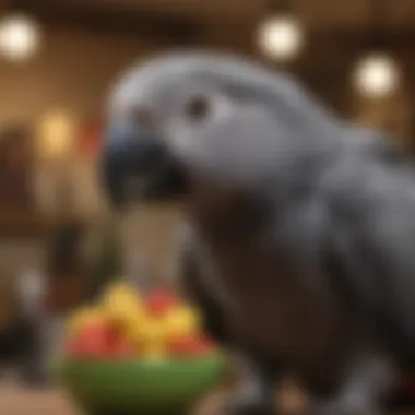 A selection of high-quality foods and toys tailored for the care of African Grey parrots.