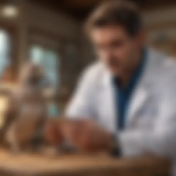 A veterinarian consulting with a bird owner about health checks