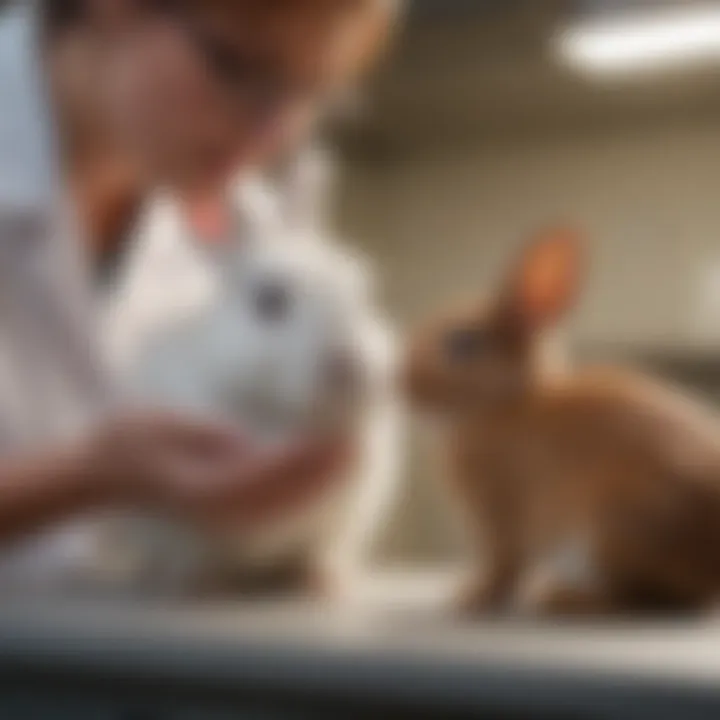 A veterinarian examining a bunny for health check-up.