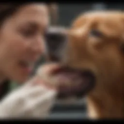 A veterinarian examining a dog's teeth