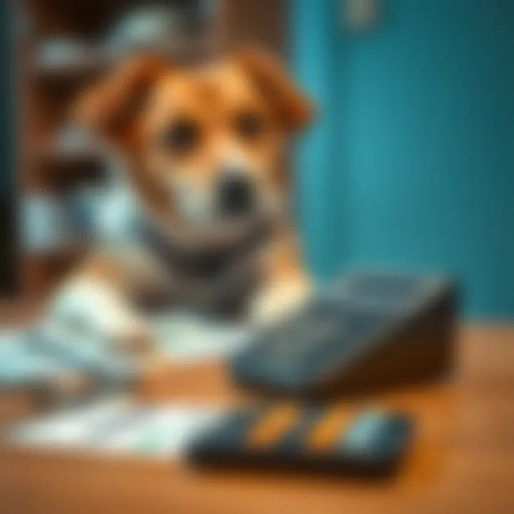 Calculating Veterinary Expenses for Pet Care A calculator and veterinary bills on a table