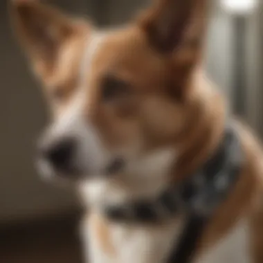 A close-up of a dog wearing an orthopedic brace, showcasing its fit and design.