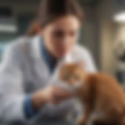 Veterinarian examining a cat