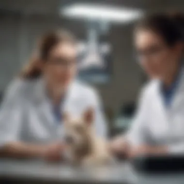 A pet owner discussing x-ray options with a veterinary staff