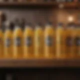 A variety of dog urine deterrent products lined up on a shelf