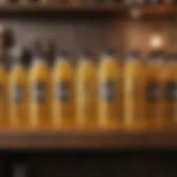 A variety of dog urine deterrent products lined up on a shelf