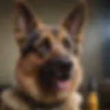 Close-up of a German Shepherd with a dog whistle