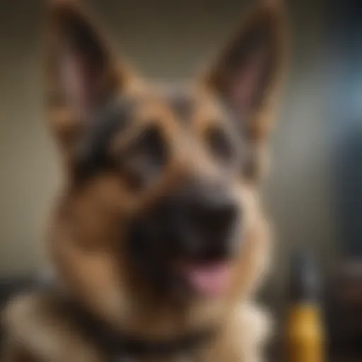 Close-up of a German Shepherd with a dog whistle