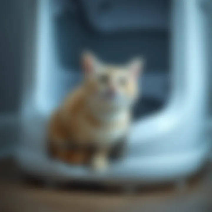 Cat Enjoying Automated Litter Experience Cat using an automated litter box comfortably