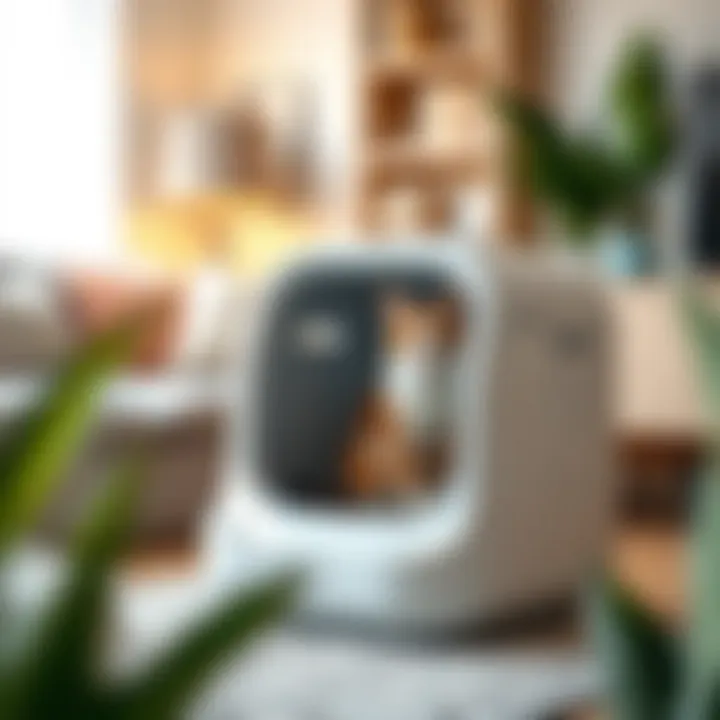 Sleek Design of Electric Cat Litter Box Modern electric cat litter box in a stylish home setting