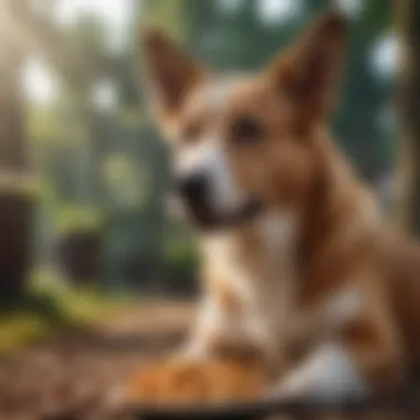 A dog happily enjoying a fat-free treat outdoors.