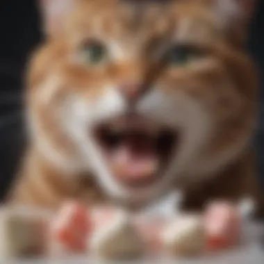 Cat Chewing on Plastic Close-up of a cat chewing on plastic, showcasing its teeth and expression.