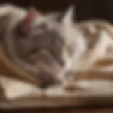 A close-up of a cat kneading a soft blanket, showcasing its paws in motion.