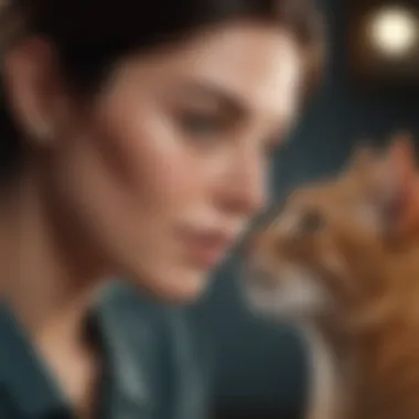 A pet owner interacting gently with their cat to reduce biting.