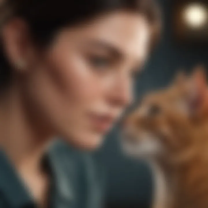 A pet owner interacting gently with their cat to reduce biting.
