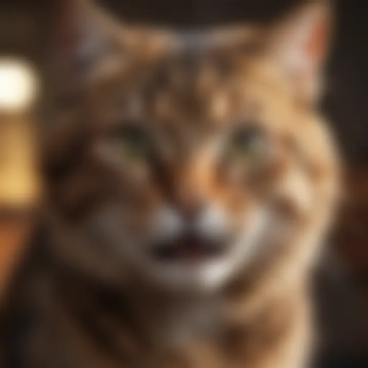 A cat in a playful stance, exhibiting typical playful biting.