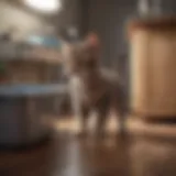 Kitten looking at a litter box with curiosity