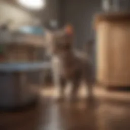 Kitten looking at a litter box with curiosity