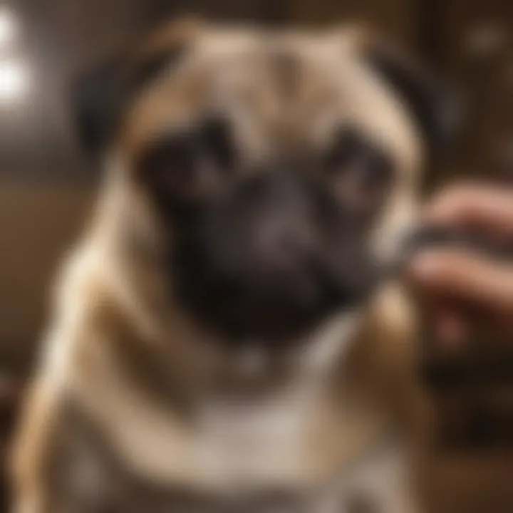 A female pug being groomed, highlighting care and attention