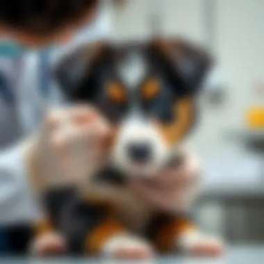 Veterinarian examining an Australian Shepherd for health check