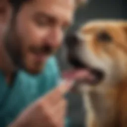 A veterinarian examining a dog's dental health
