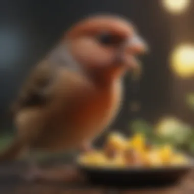 Finch Enjoying a Nutritious Snack A close-up of a finch consuming a nutritious snack