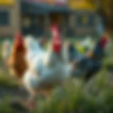 Free range chickens grazing in the open field