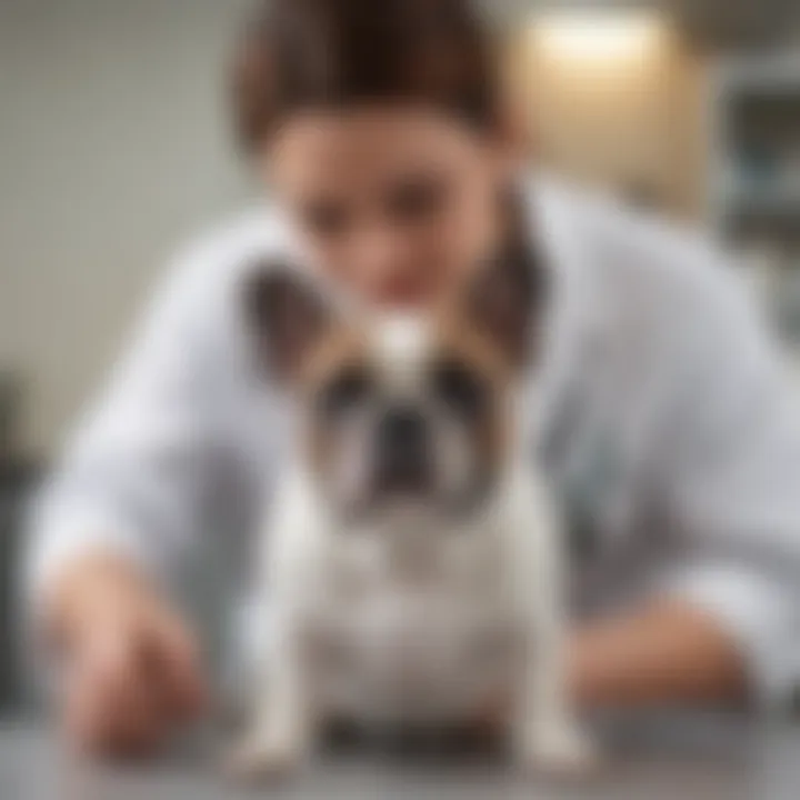 Veterinarian examining a French Bulldog, emphasizing health check-ups