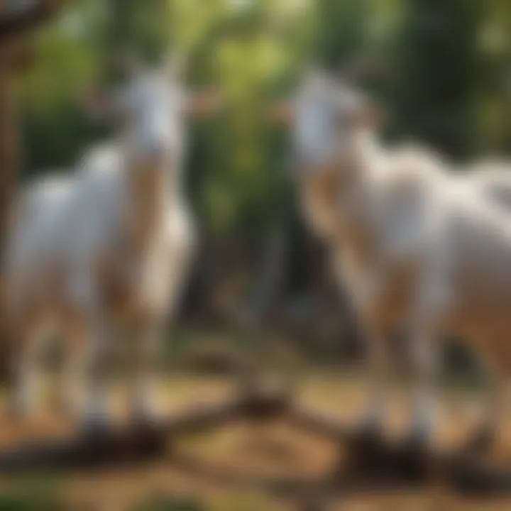 Goats demonstrating natural behaviors with play equipment