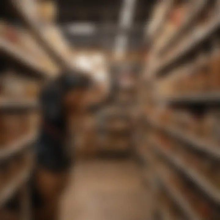Dog owner selecting food from a store shelf
