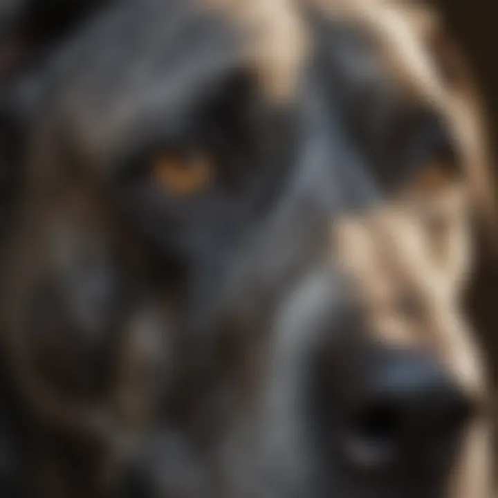 A close-up of a Great Dane's gentle face, showcasing their kind eyes.